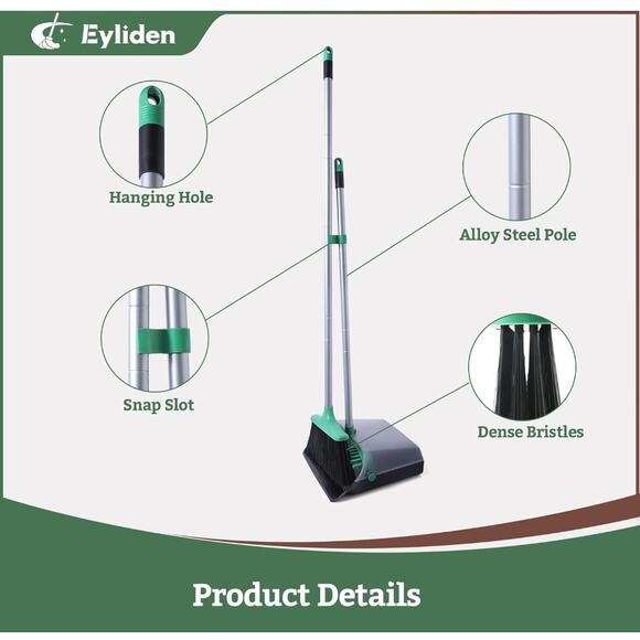 Broom and Dustpan Set, Long Handle Sweep Combo Upright Dustpan - Picture 2 of 7